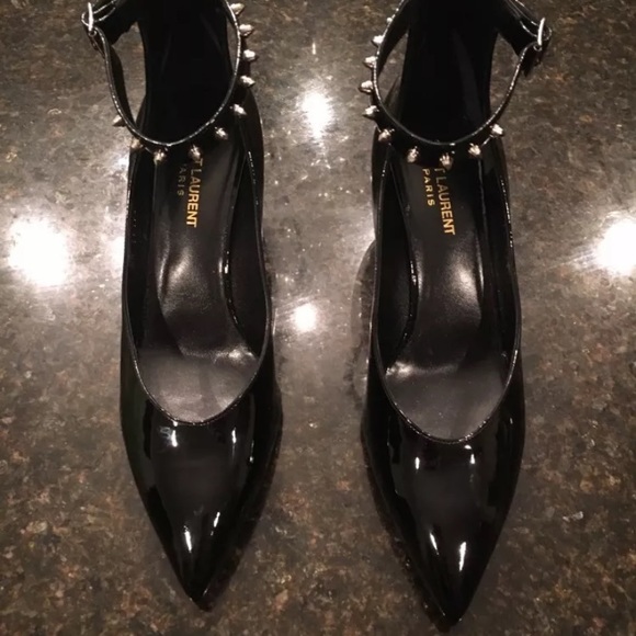 9.5 / 39.5 Saint Laurent Black Patent Kitten heels - Picture 2 of 9